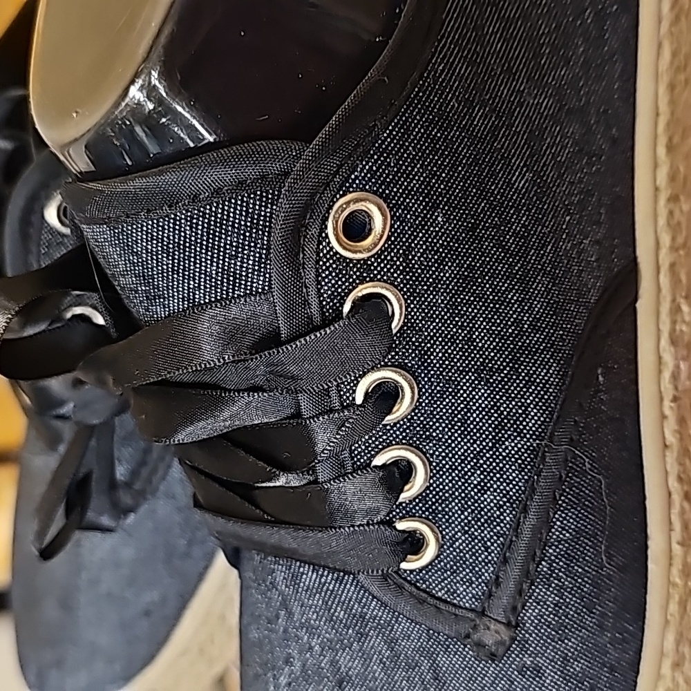 K BLACK Denim Lace Up Sneakers NWT Soho girls sz 7 casual tennis shoes kylie-2 - Picture 10 of 12